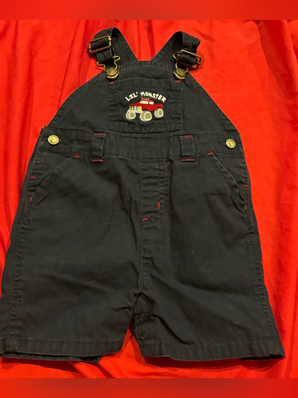 Gymboree "Lil' Monster" Truck Boy Short Overalls size 6/12 months